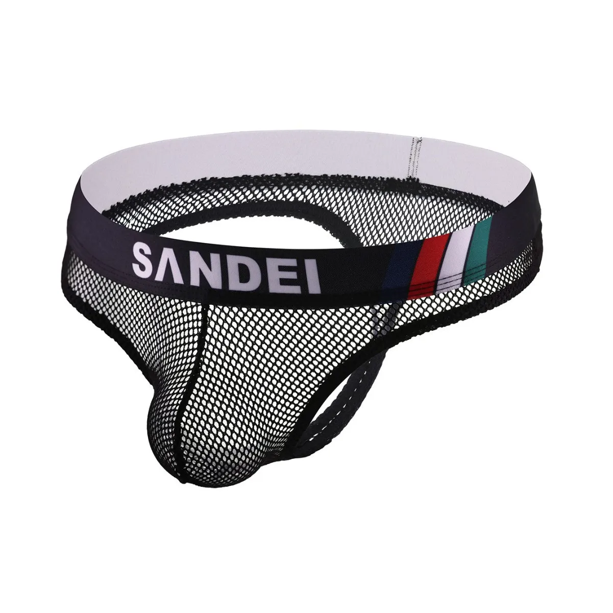 Men's Sexy Mesh Thong Underwear Hollow Net Fabric Design Wide Waistband Breathable See-Through Fit for Trendy Intimate Underpant