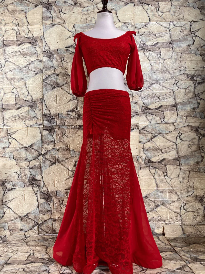 Belly Dance Practice Training Clothes Cut out Lace Splicing Top Skirt Set Women Oriental Indian Dancing Beginners Stage Wear
