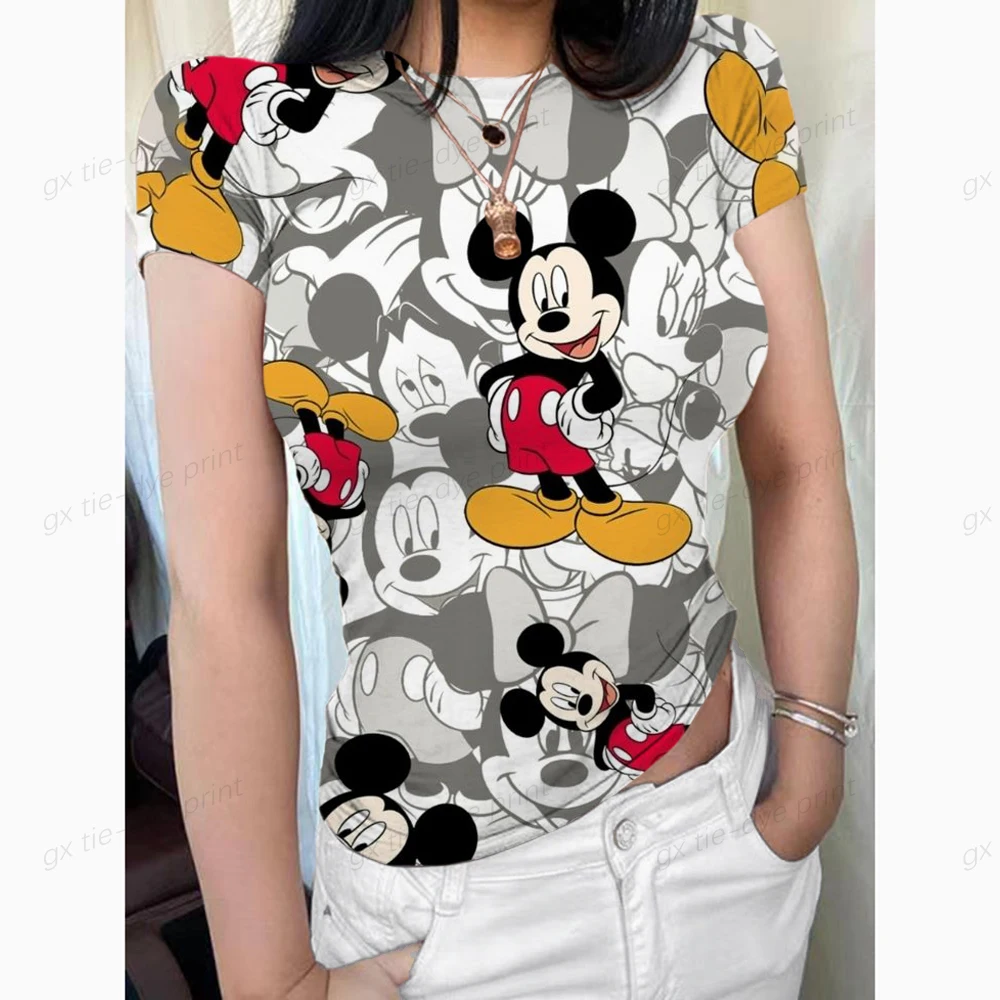 2000s Vintage Mickey Mouse Graphics Printing Summer Harajuku Slim Women T Shirt Short Sleeve Crop Tops Kawaii Y2K Baby Tees