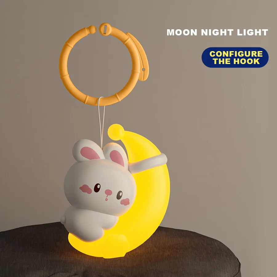 Colgante para bebé, luz nocturna de conejo y Luna, luz cálida para dormir para bebé, luz suave para dormir con niños, luz de ambiente