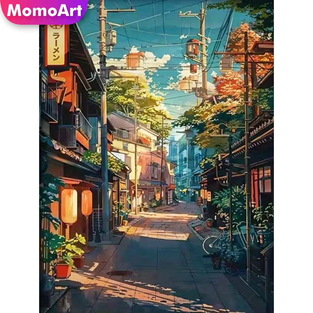 Momoart Diamantmalerei Straßenlandschaft DIY-Muster für Erwachsene Anfänger Diamant-Mosaik Haus-Stickerei Handgemachtes Geschenk