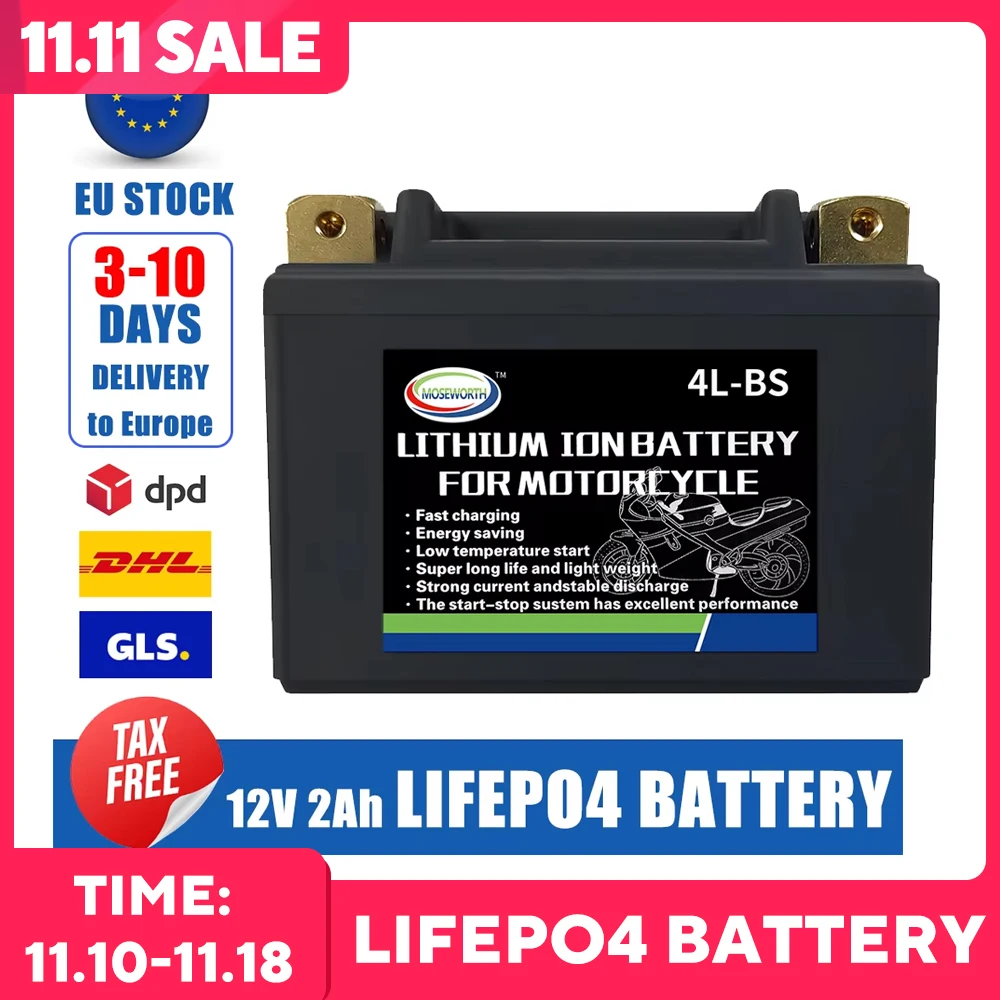 Motorcycle Battery 12V LiFePO4 Lithium Ion 4L-BS 160CCA Size-113x70x89mm Built-in BMS Board Lithium Phosphate Ion Battery