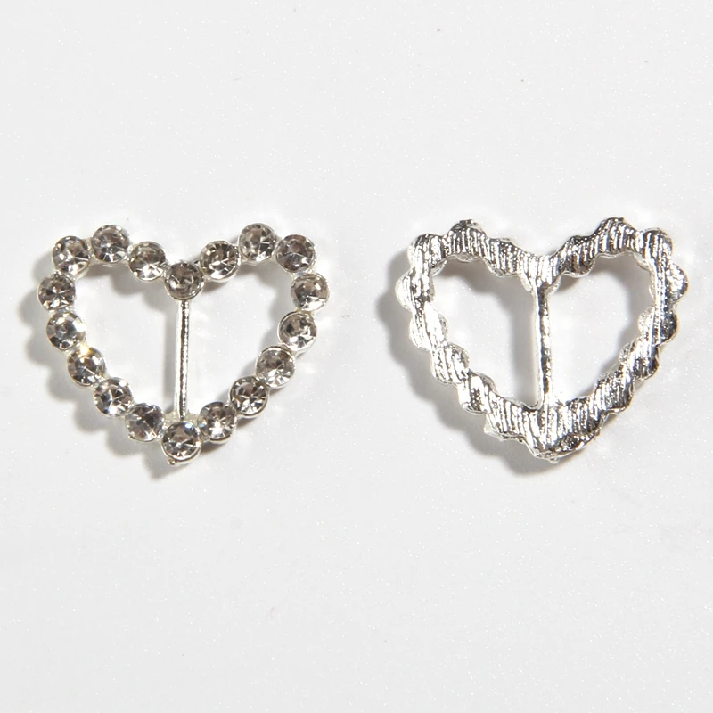 10PCS 18*22MM High Quality Wedding Ribbon Slider Rhinestone Metal Crystal Buckles For Wedding Cloth Heart Shape Accessories