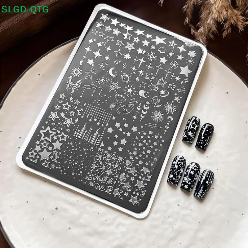 *1PC Cartoon Moon Stars Nail Stamping Plates Rectangle Template Stencils Nail Art Stamp Image Plate Manicure Nail Print Tools