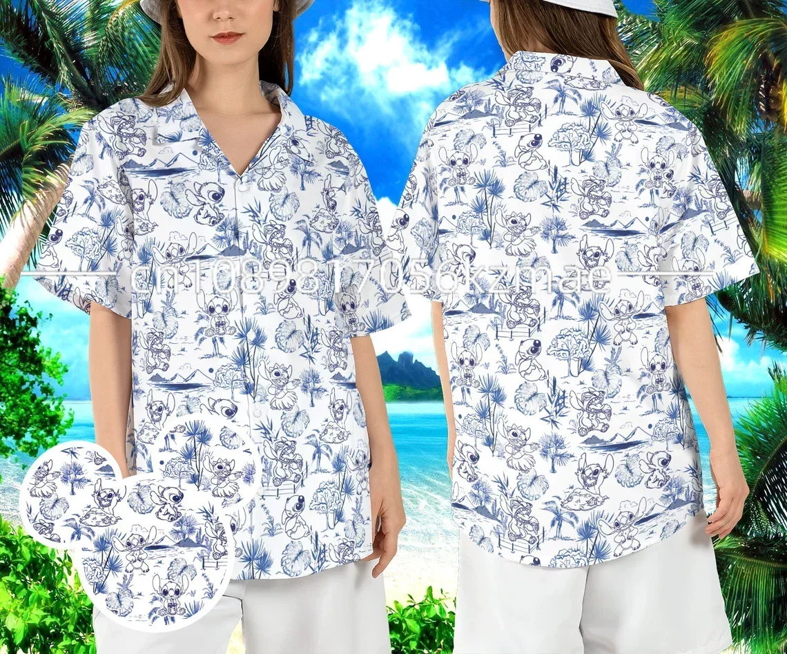 Disney Stitch camicie hawaiane camicie a maniche corte moda estiva uomo donna camicie da spiaggia Casual camicie hawaiane Disney