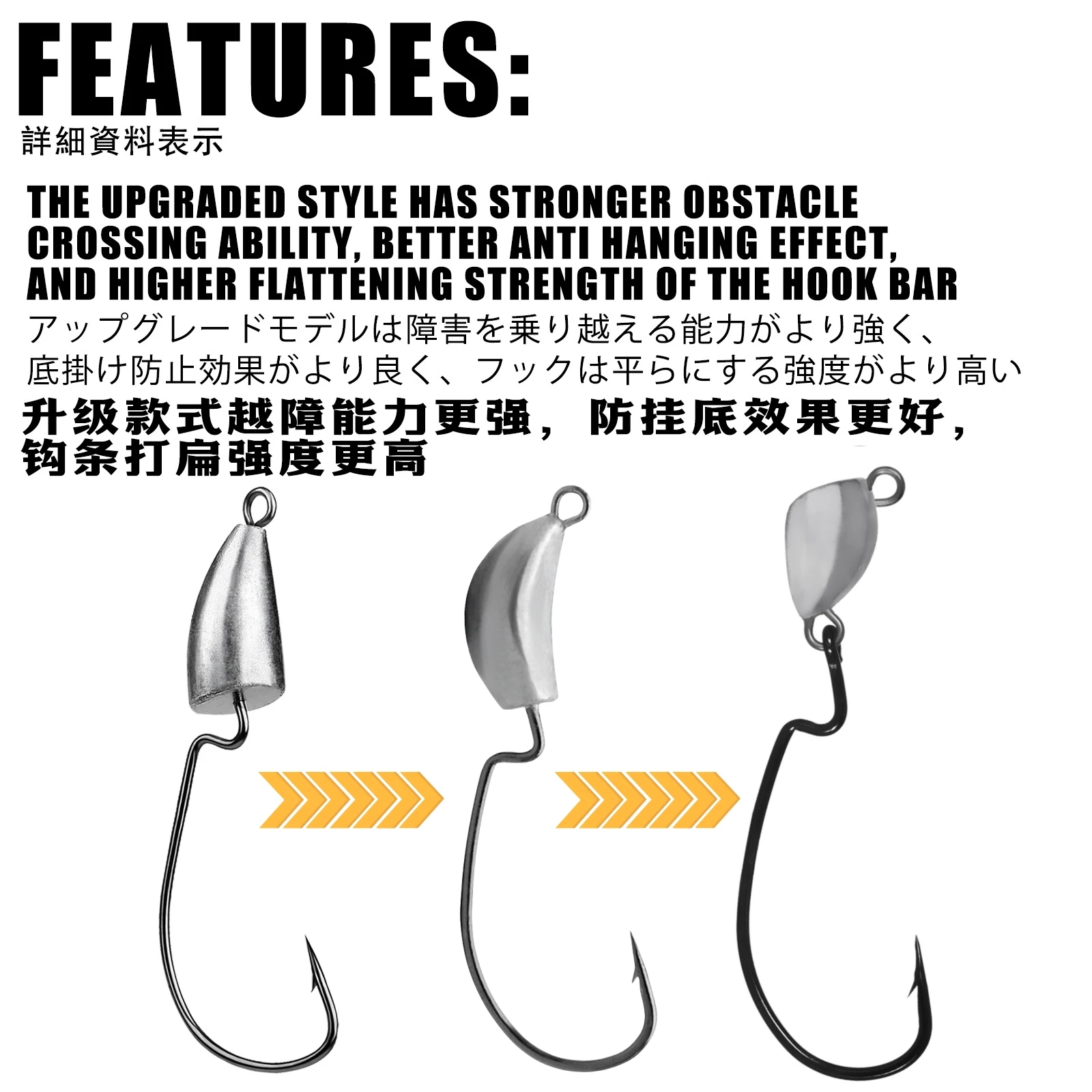 5 PCS High Carbon Steel Fishhooks with Upgraded Anti-Snag Curved Lead Head Hook, Reinforced Hook Body for Bream and Bass