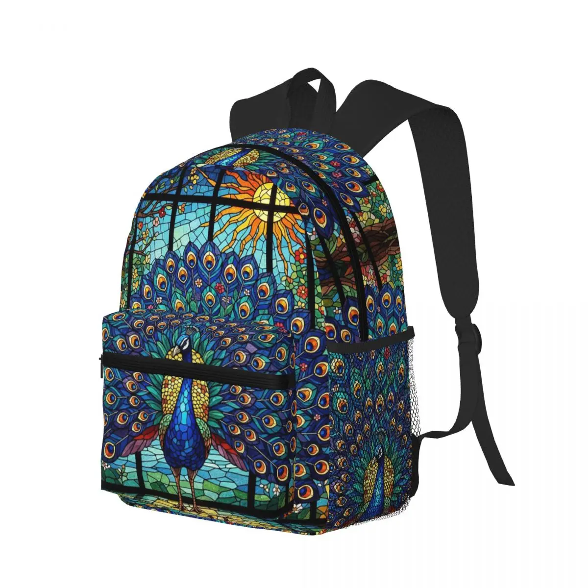 Stained Glass Peacock Student Backpack School Bag Hiking Travel Daypack for Boys Girls Bookbag Shoulder Bags