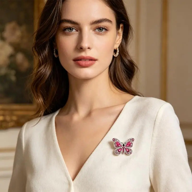  Creative And Delicate Butterfly Shaped Brooch Corsage With Dazzling Rhinestones Enhances Any Outfit