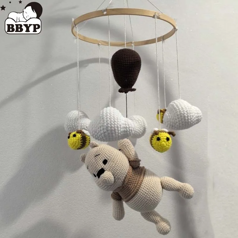 Bed bell Crochet Star Cloud Bee bear Mobile Newborn Music Box Crochet Bed Bell Hanging Toys Holder Bracket Infant Crib