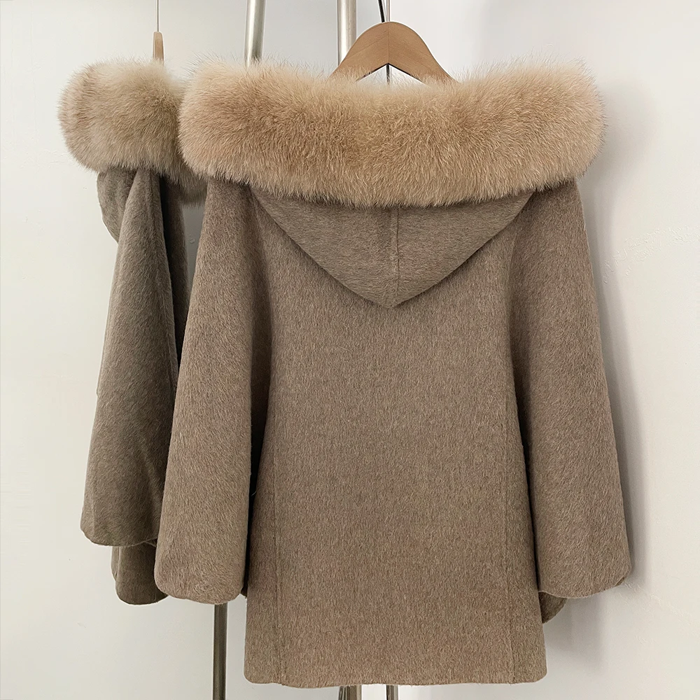 OFTBUY Wool & Trench Coat Warm Fur Coat Jacket with Fur Collar for Women Outerwear Clothes Winter Woman New in Coats and Jackets
