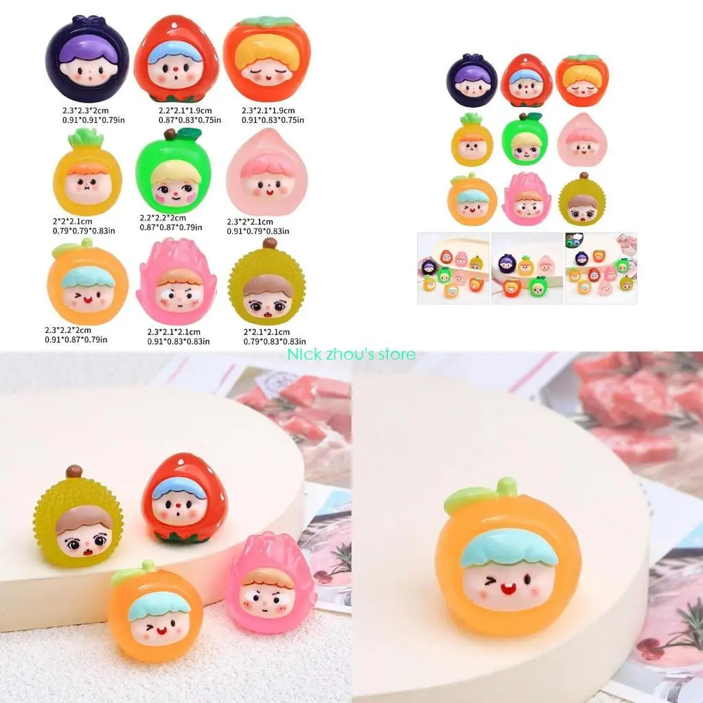 

E15E Набор из 9 светящихся украшений из смолы для девочек-фруктов, ювелирная часть, фигурки девочек-фруктов, декоративная для