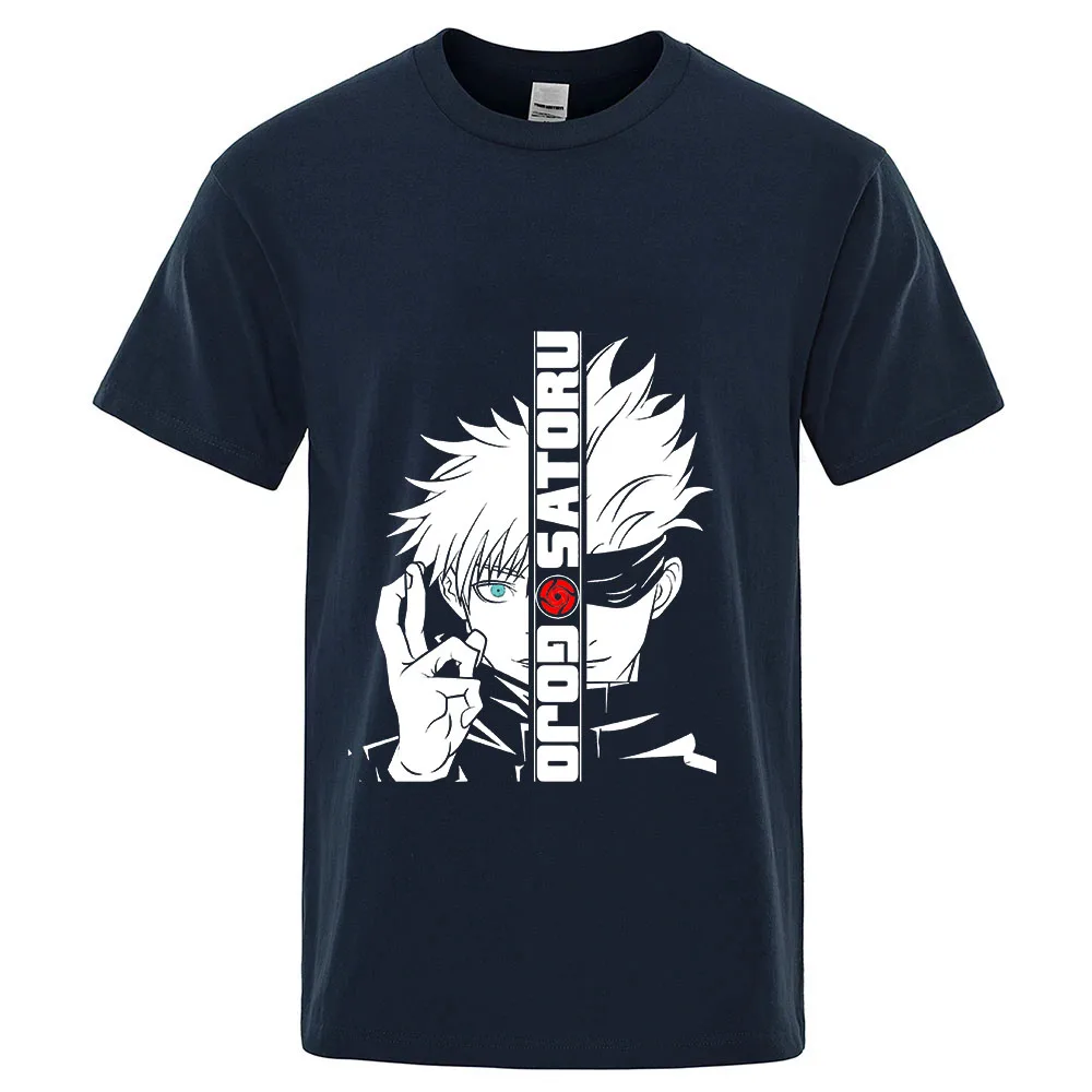 Anime Jujutsu Kaisen Men's New Brand Cotton Ordinary Summer Short Sleeve T-Shirt Gojo Satoru Solid Color Casual Fashion Tops