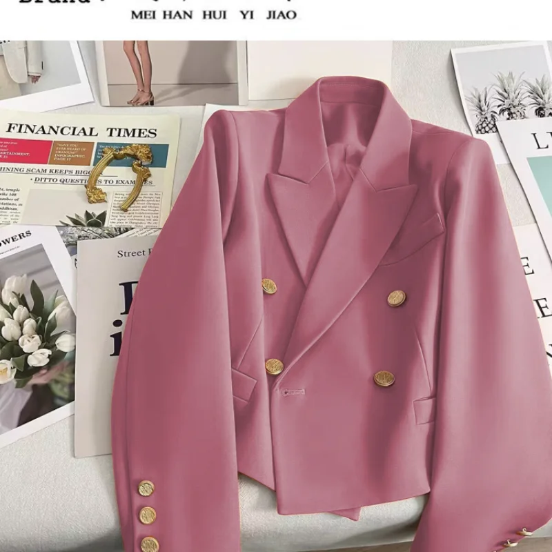 Net Red Short Western Style Small Suit Jacket Female Spring Autumn Korean Version of Explosive Slim Retro Light Luxury Suit Top