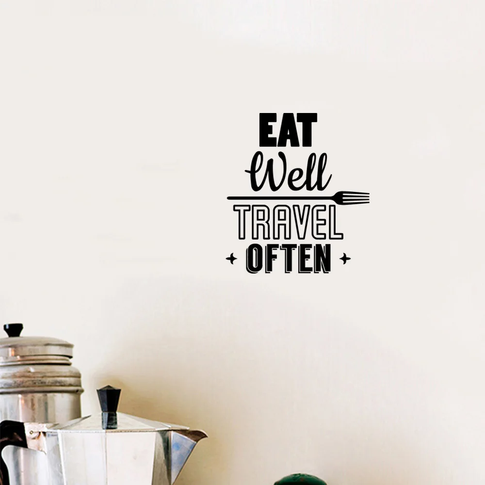 

1 pc eat well travel often with fork Wall Sticker Removable Wall Stickers Diy Wallpaper Decal Creative Stickers Vinyl Art Decal