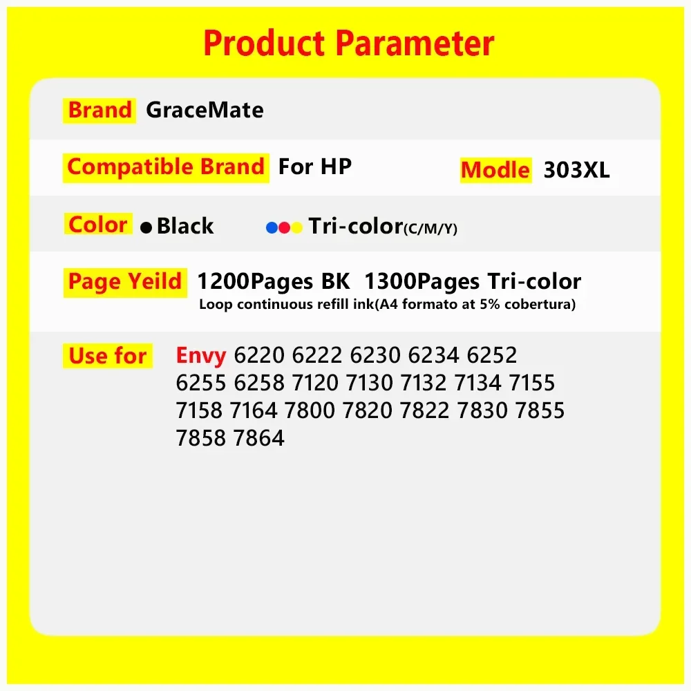 303XL ES FR EU Ink Cartridge Compatible for hp303 HP 303 xl Envy Photo 6220 6222 6230 6232 6252 6255 6234 7130 7134 7830 Printer