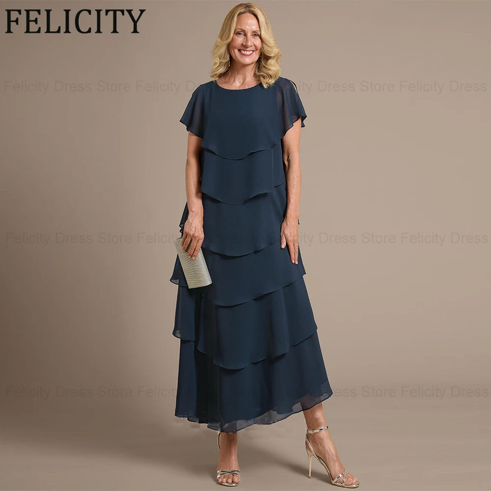 

FELICITY Simple A-line Scoop Asymmetrical Chiffon Mother of the Bride/Groom Dresses 2025 With Ruffle Wedding Guest Party Dresses