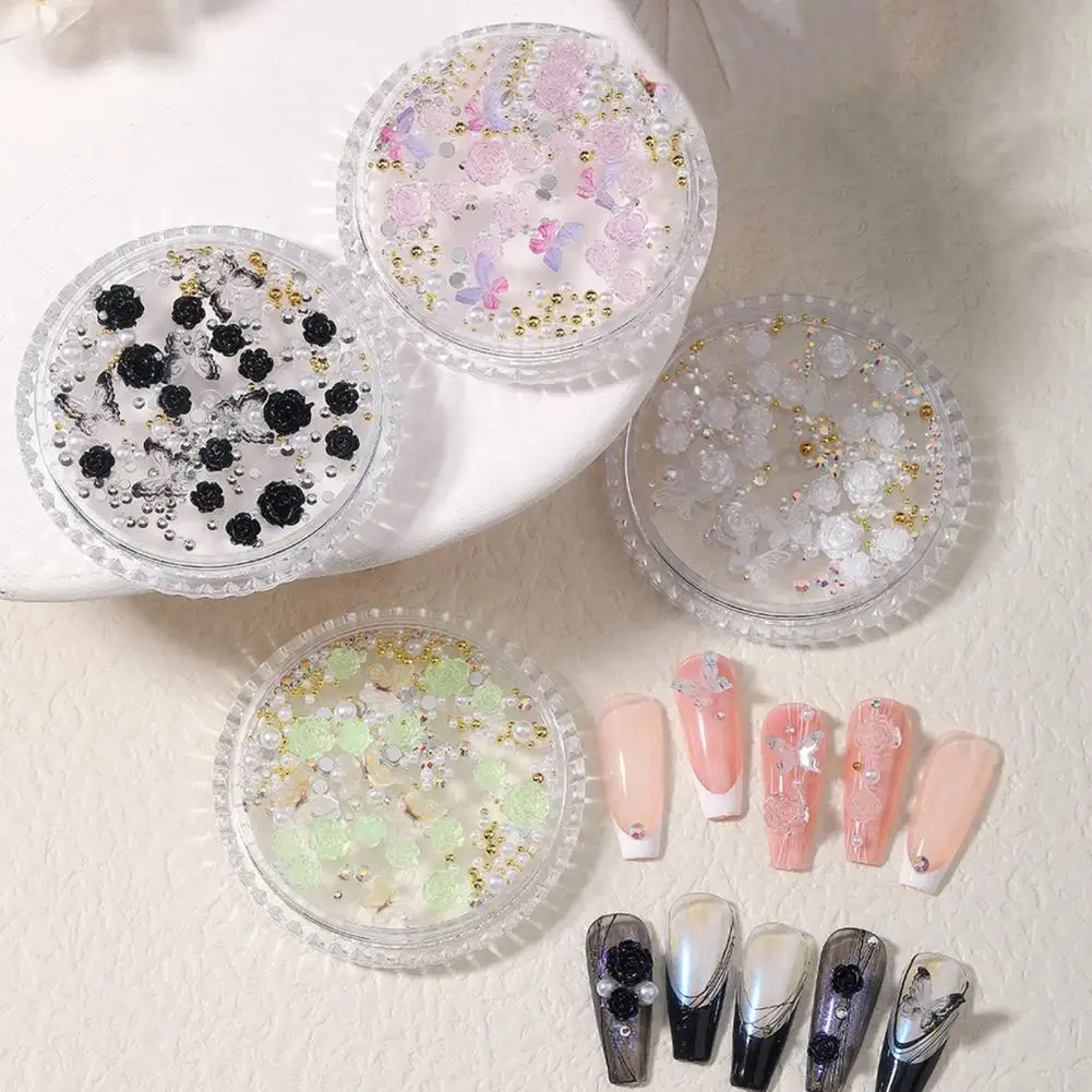 1 Doos 2023 Nieuwe Multi-Vormen Nail Resin Charms Bloem Vlinder Bowtie Hart Multi-Vormige Nail Rhinestones Voor 3D Decals