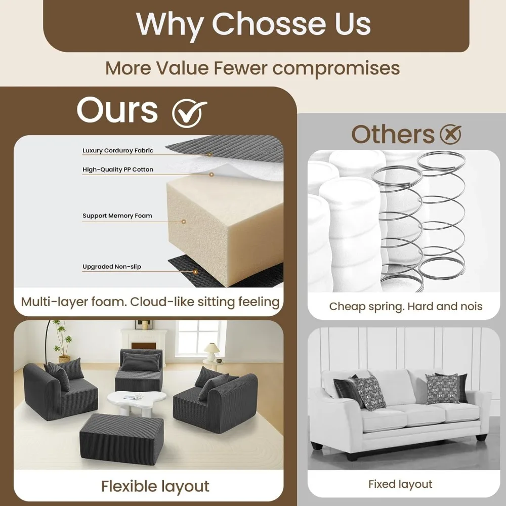 أريكة مقطعية على شكل حرف L لغرفة المعيشة مع مقاعد عميقة ووسائد قابلة للإزالة، وأريكة وحدات مريحة تشبه السحابة #5