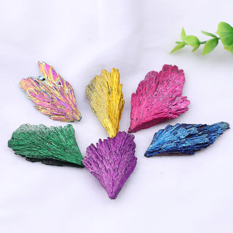 Natural Peacock Feather Blue Tourmaline Crystal Electroplated Black Tourmaline Reiki Healing Stone Mineral Specimen DIY Decor