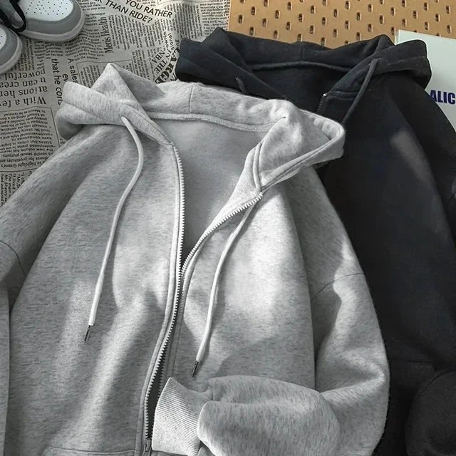 Jesienna moda Solidna bluza z kapturem na zamek błyskawiczny Kobiety Ciepła bluza z kapturem z polaru Casual Street Pocket Odzież sportowa Ponadgabarytowa odzież damska