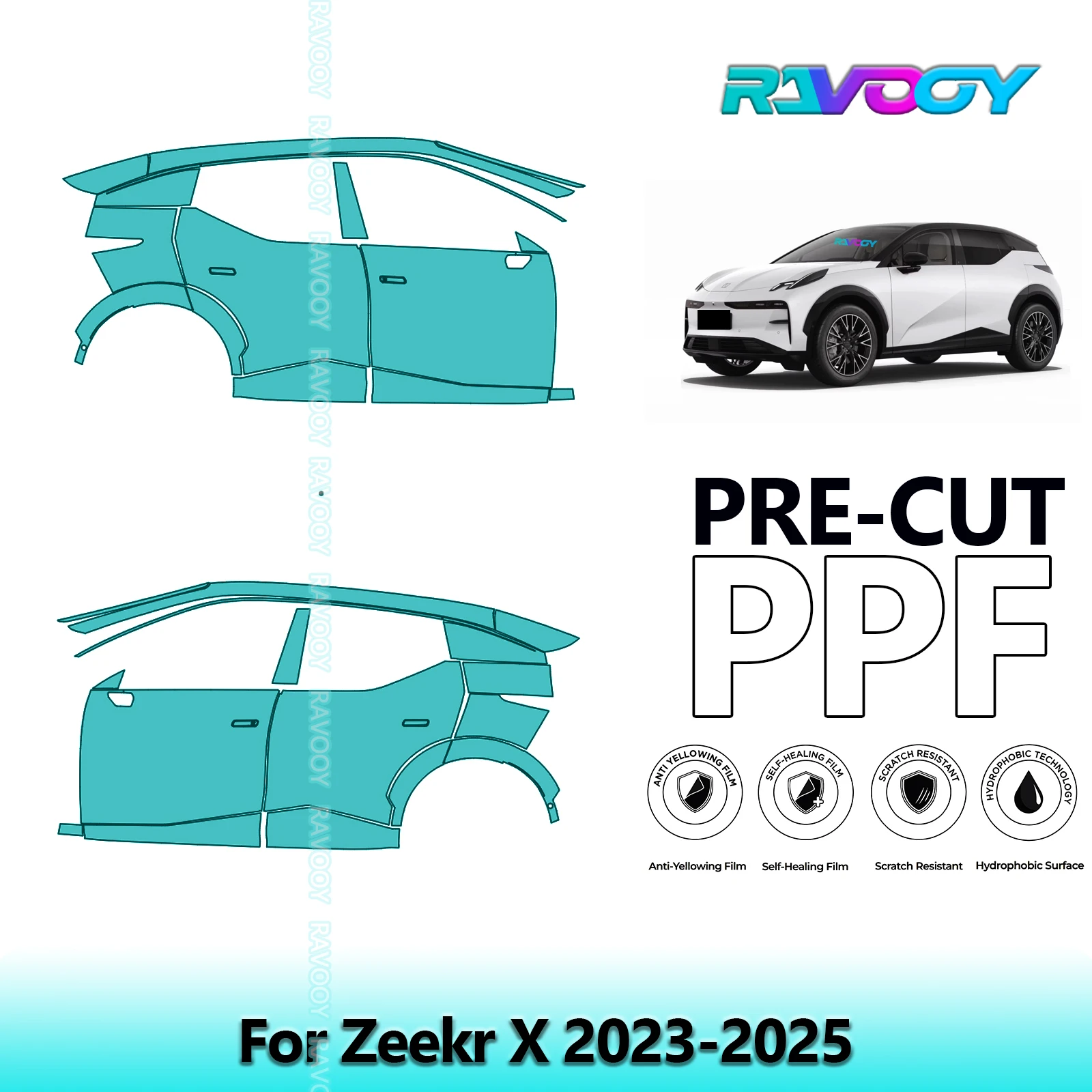 

For Zeekr X 2023-2025 8.5mil Clear Matte Pre-Cut PPF Door & A/B Pillar Kit TPU Paint Protection Film Set