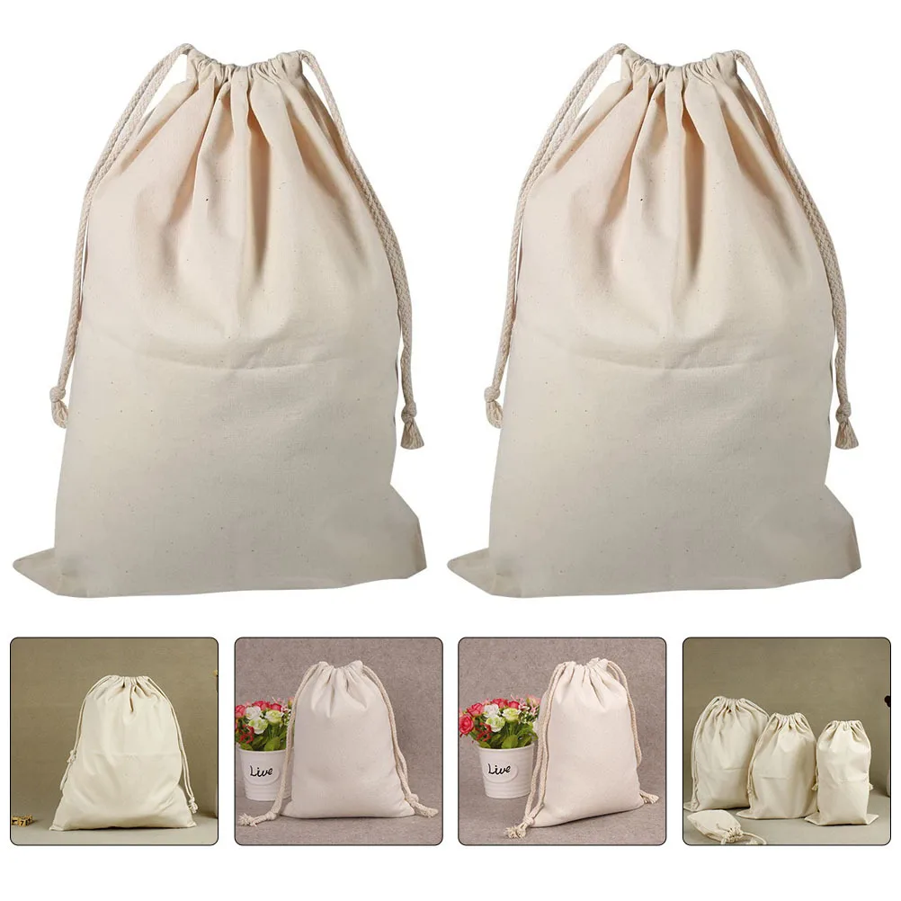 

2Pcs Cotton Laundry Bags Extra Large Foldable Drawstring Wash Bags for Household Travel Sports Gear Dirty Clothes Organizer