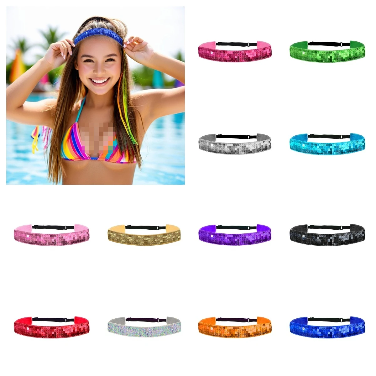 

Fashion Sequin Yoga Headband Women Sports Headband Anti Slip Adjustable Elastic Hairbands Elastic Headbands Hair Accessories