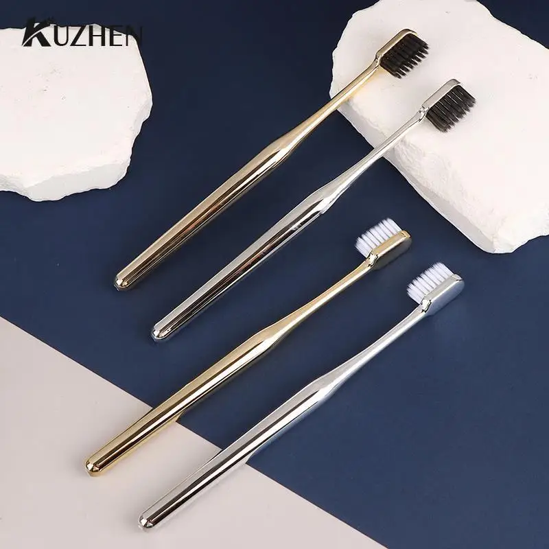 

1Pc Luxury Soft Toothbrush Men Women Adult Tooth Brush Electroplate Gold Silver Color Dental Brushes Toothbrushes