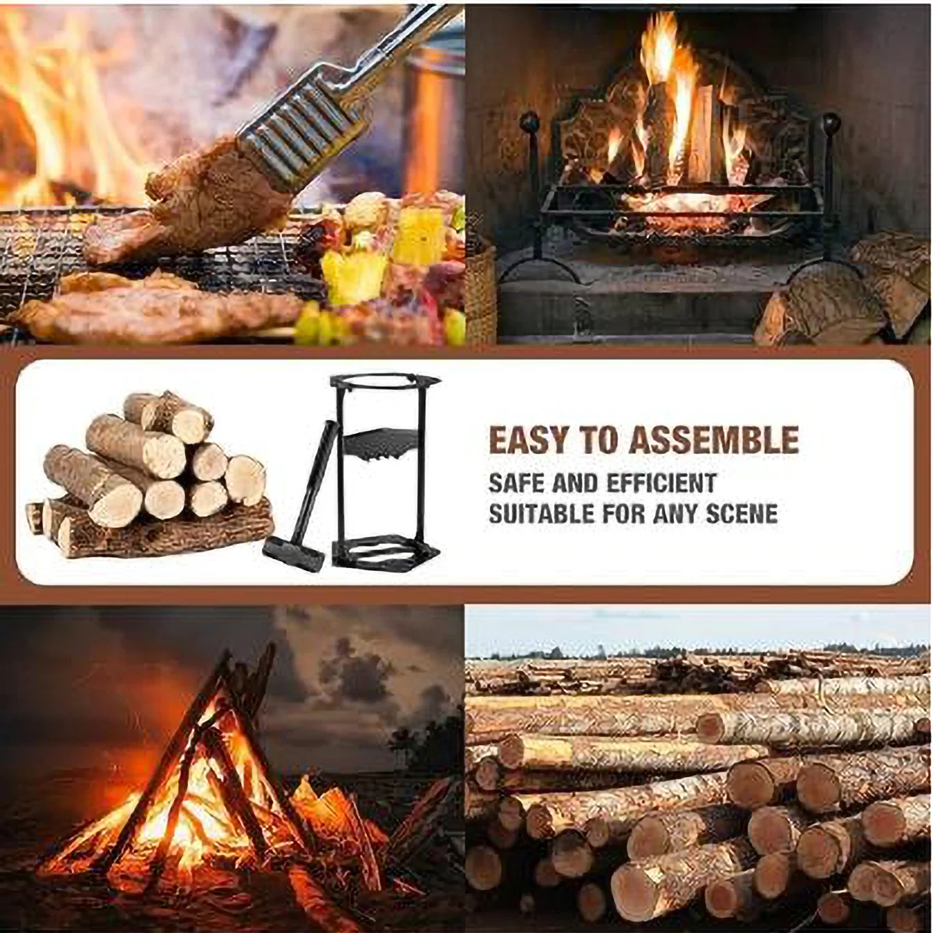Safe Manual Log Splitter, Firewood Splitting Tool, Hand Operated Kindling Splitter for Camping, Backyard & Fireplace