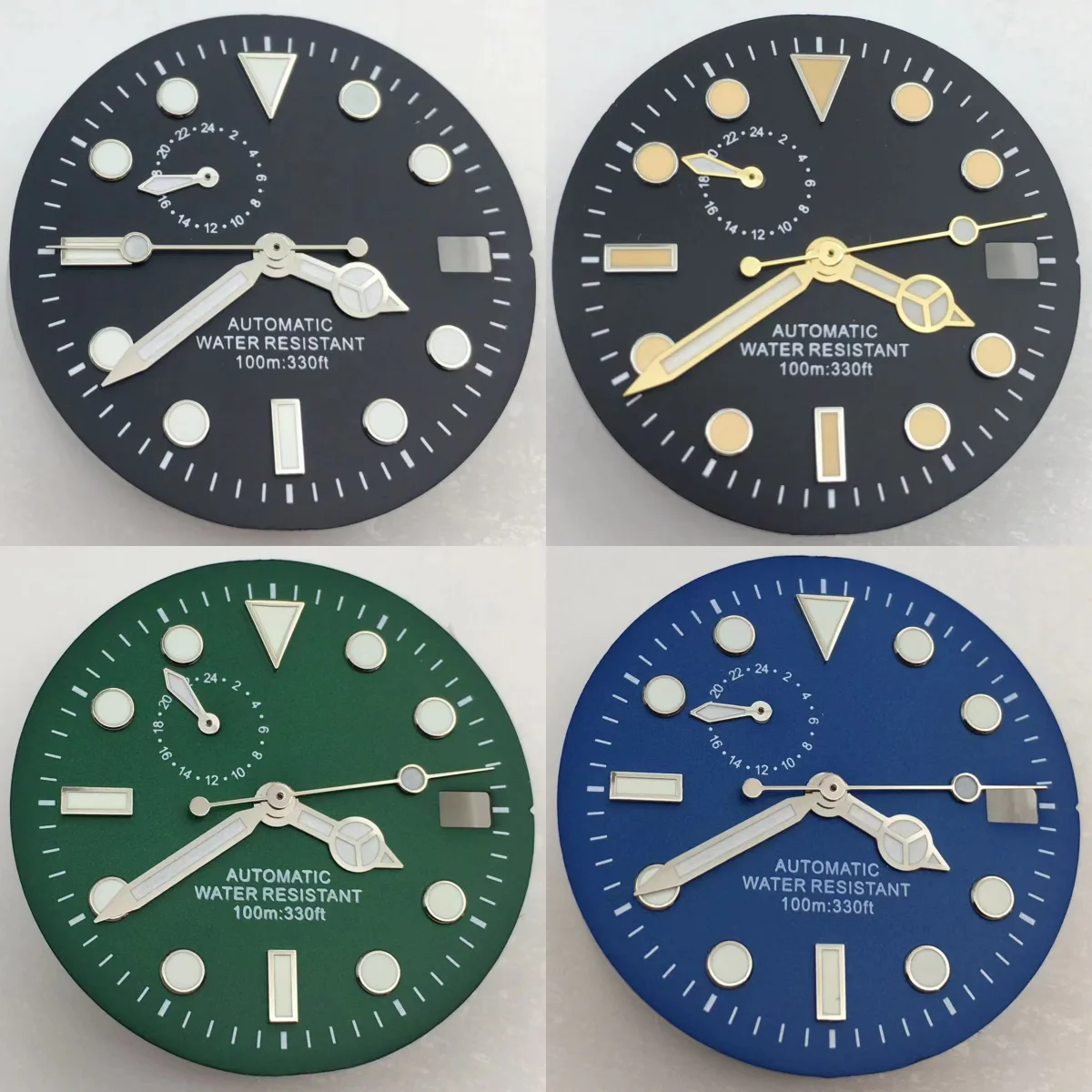 29mm Sterile Watch Dial Hand Set Black Blue Green Dial Silver Orange Index Green Luminous Fit NH37 Movement Modified Watch Parts