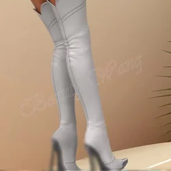 Botas de tacón de Metal con remaches para Mujer, zapatos de tacón alto, puntiagudos, a la moda, 2023