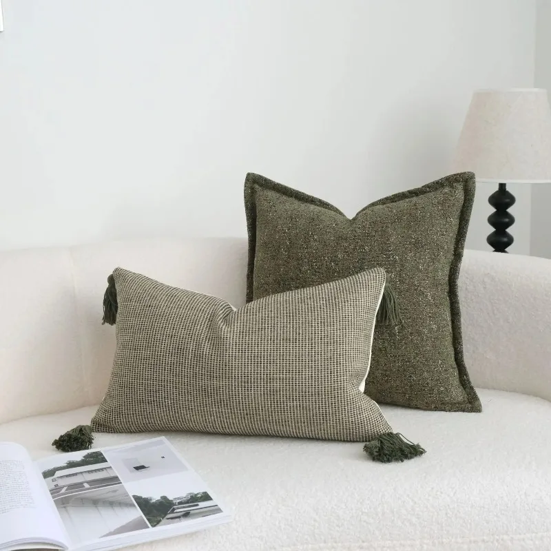 

Green Retro Cushion Case Geometric Jacquard Yarn-dyed Pillow Case Wabi Sabi Pillow Covers Decorative Modern Luxury Home Decor