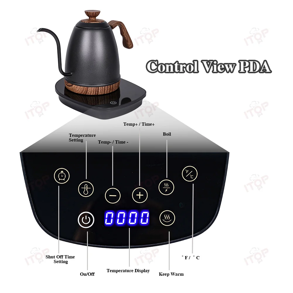 ITOP Artisan Electric Pour-Over Kettle Electric Gooseneck Kettle Accurate Temperature Control 1000W Capacity 1L