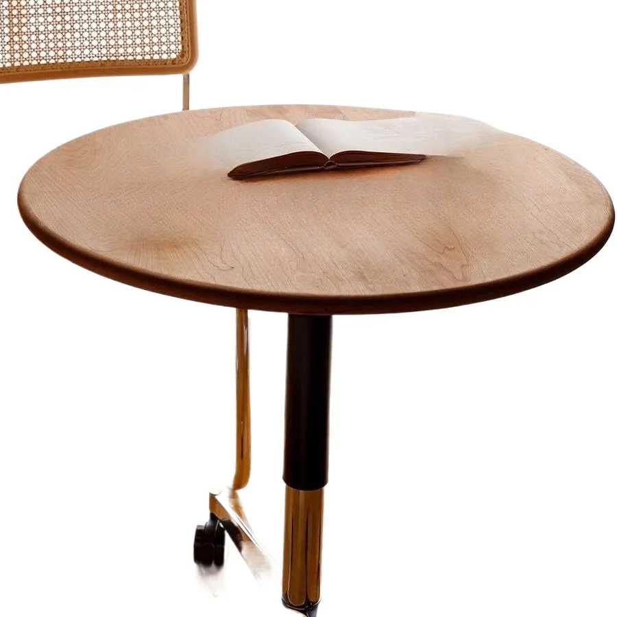 Movable coffee table dining table lifting side few walnut small square table bedside solid wood round push