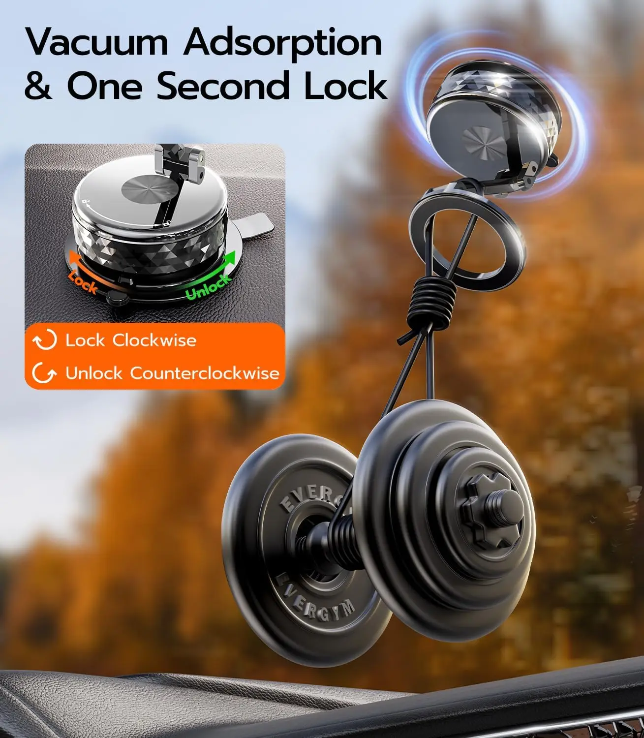 All-Metal Magnetic Car Phone Holder with 360° Rotation, Vacuum Suction Cup Mount for iPhone & Android