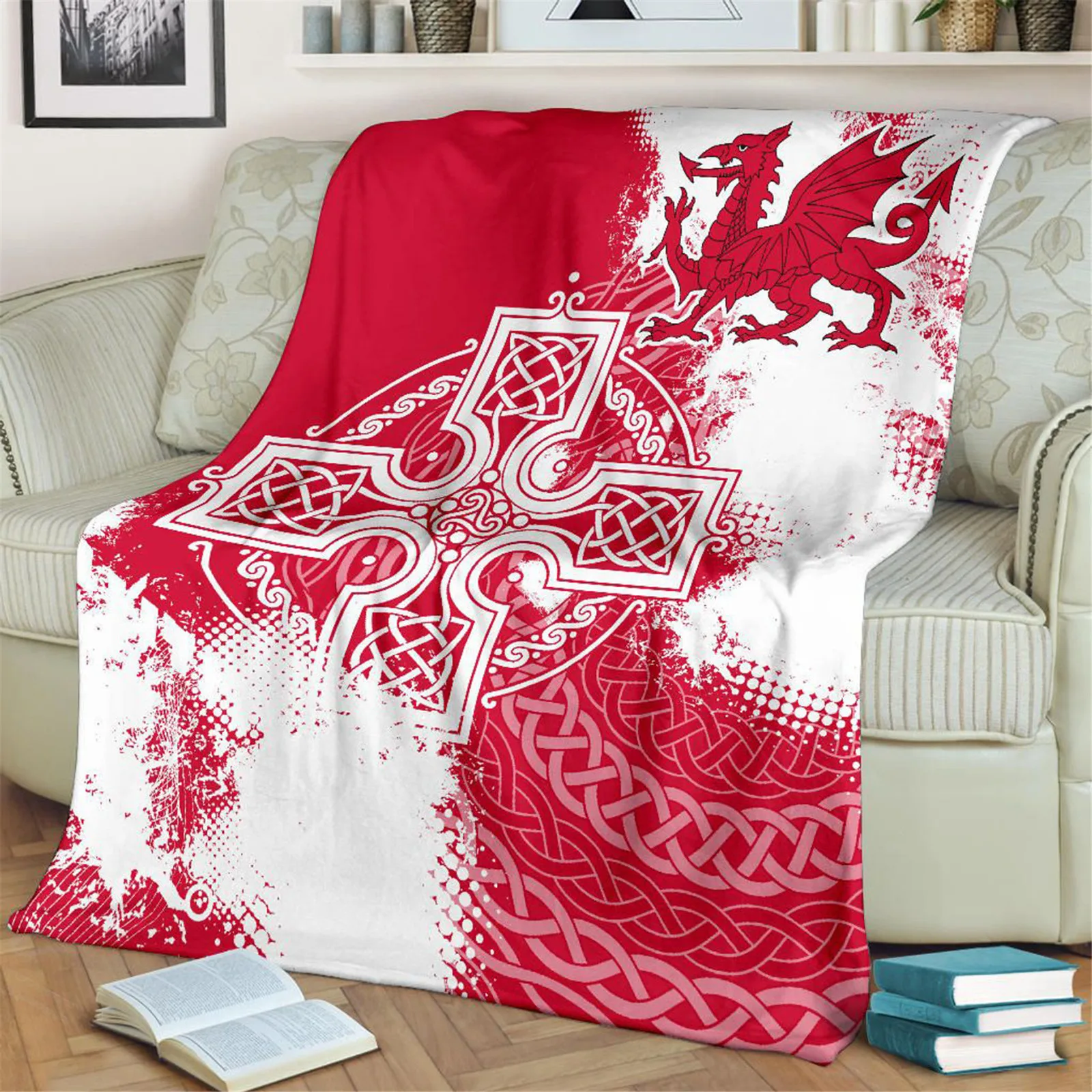 KACISSTY Scotland Celtic Premium Blanket Celtic Pride Red White 3D Printed Flannel Blankets Thin Air Condition Office Nap Quilts