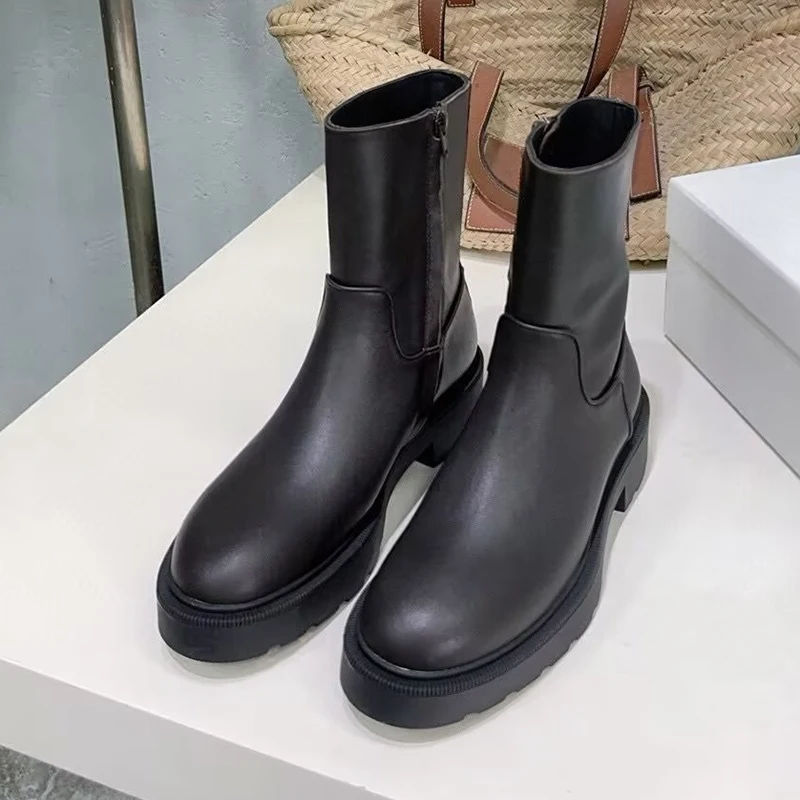 Patent Leather Thick Heels Short Boots Women Side Zipper Design Solid Color Ankle Botas  Autumn Winter Versatile Riding Boots