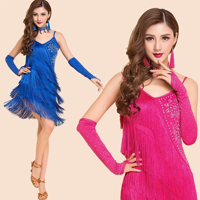 

Новое платье для латинских танцев, женское платье для соревнований, зеленая юбка с бахромой, клубная вечеринка, танцовщица, певица, развлекательное черное платье с кисточками, настраиваемая