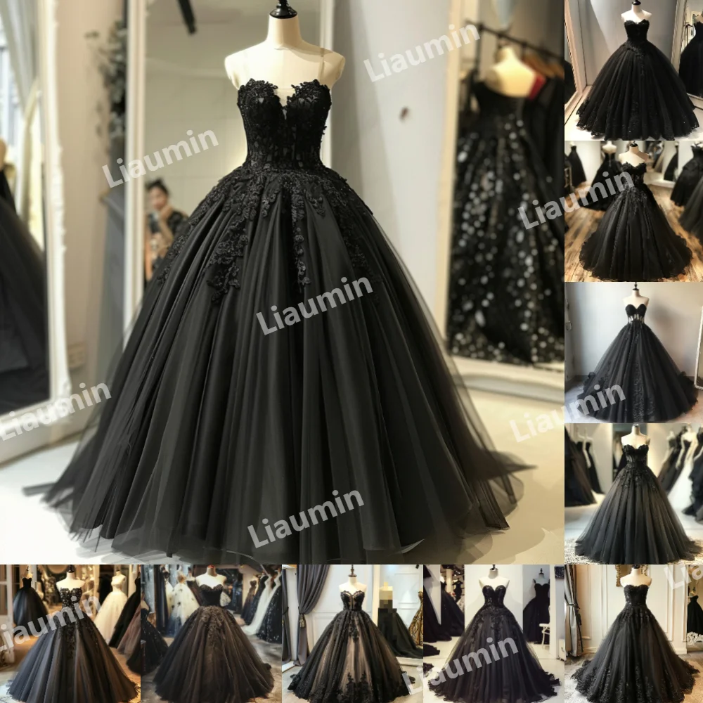 Gaun hitam Tulle baru dengan renda Applique gaun pesta tanpa tali gaun pesta Prom gaun acara Formal punggung renda A3-2.8 khusus