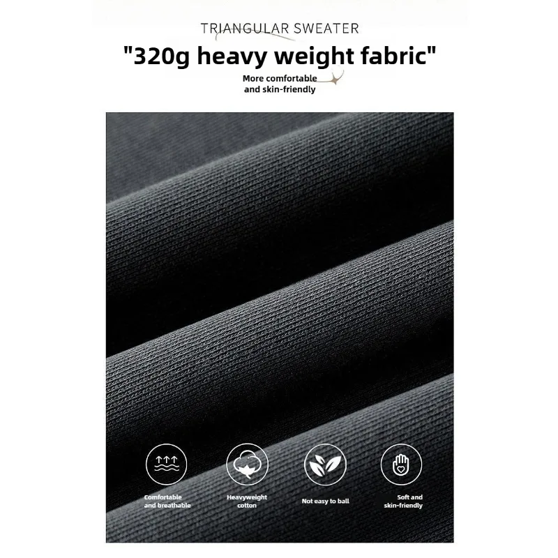 Heavyweight Crewneck Sweatshirt Men Loose Fit Plus Size Autumn Winter Pullover Solid Color Casual Basic Triangle Neck Top New