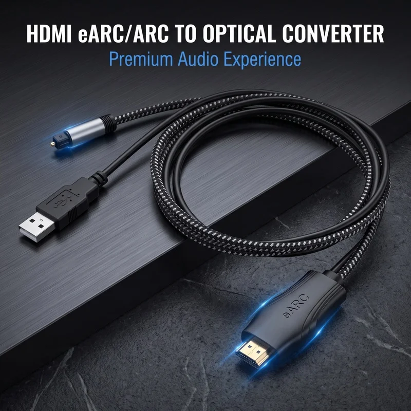 HDMI EARC ARC to Optical SPDIF Audio Extractor Cable 2M USB Powered 5.1 Surround Sound Audio Converter For TV Soundbar Amplifier