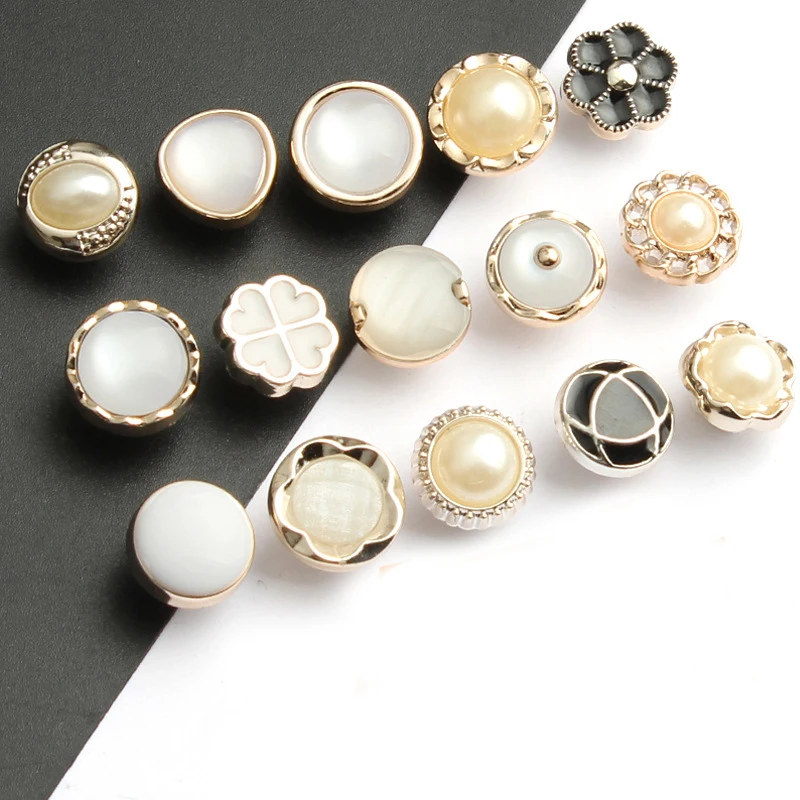 10pcs/set Metal Gold Pearl Buttons Plastic Shank Sewing Button for Clothing, Wholesale Use for Garment Sewing and DIY Decoration