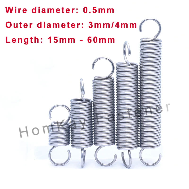 10/20/30 Pcs WD 0.5mm*OD 3mm/4mm 304 Stainless Steel S Hook Tension Cylindroid Helical Pullback Extension Tension Coil Spring