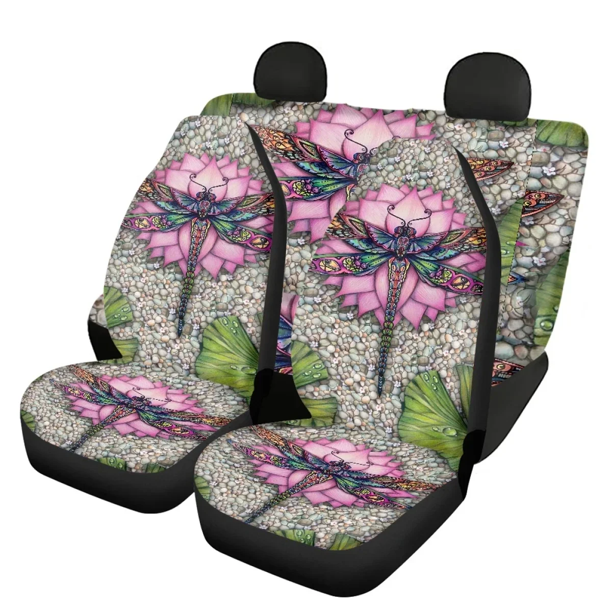 Funda para asiento delantero y trasero de coche, diseño de libélula, Protector de asiento de coche antideslizante para hombre y mujer, 4 unidades/juego, accesorio para automóvil de fácil limpieza