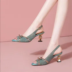 High Heels Women's Sandals Soft Leather Fish Mouth Shoes Summer New Ladies Shoes Fashion Women Sandal Bow hollow Female Shoe