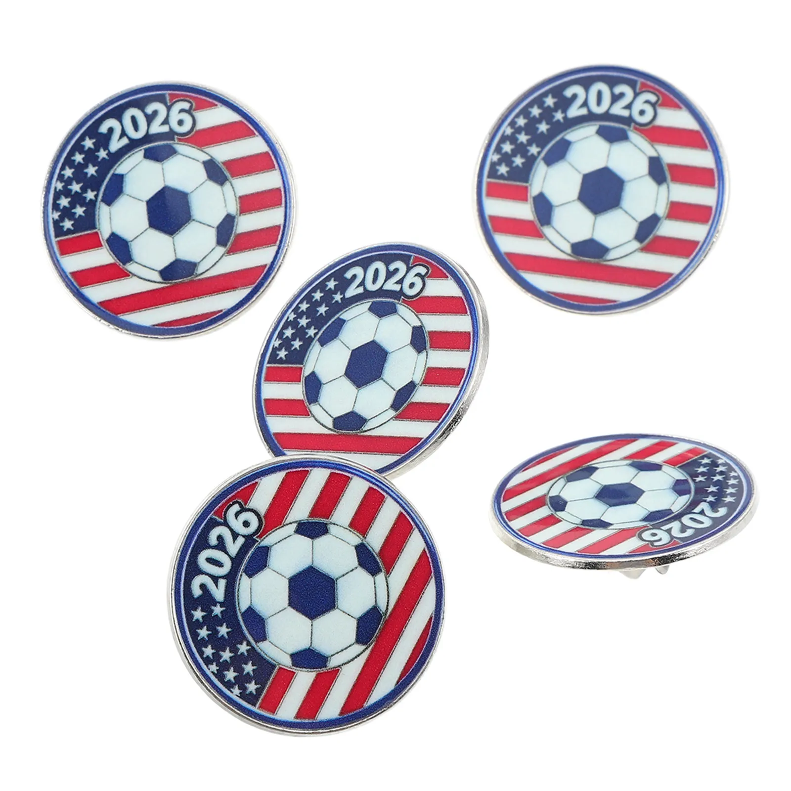 5Pcs Soccer Chest Badge Pins Us Flag Football Lapel Soccer Fan Team Spirit Brooch Party Souvenirs Chest Badge Pin