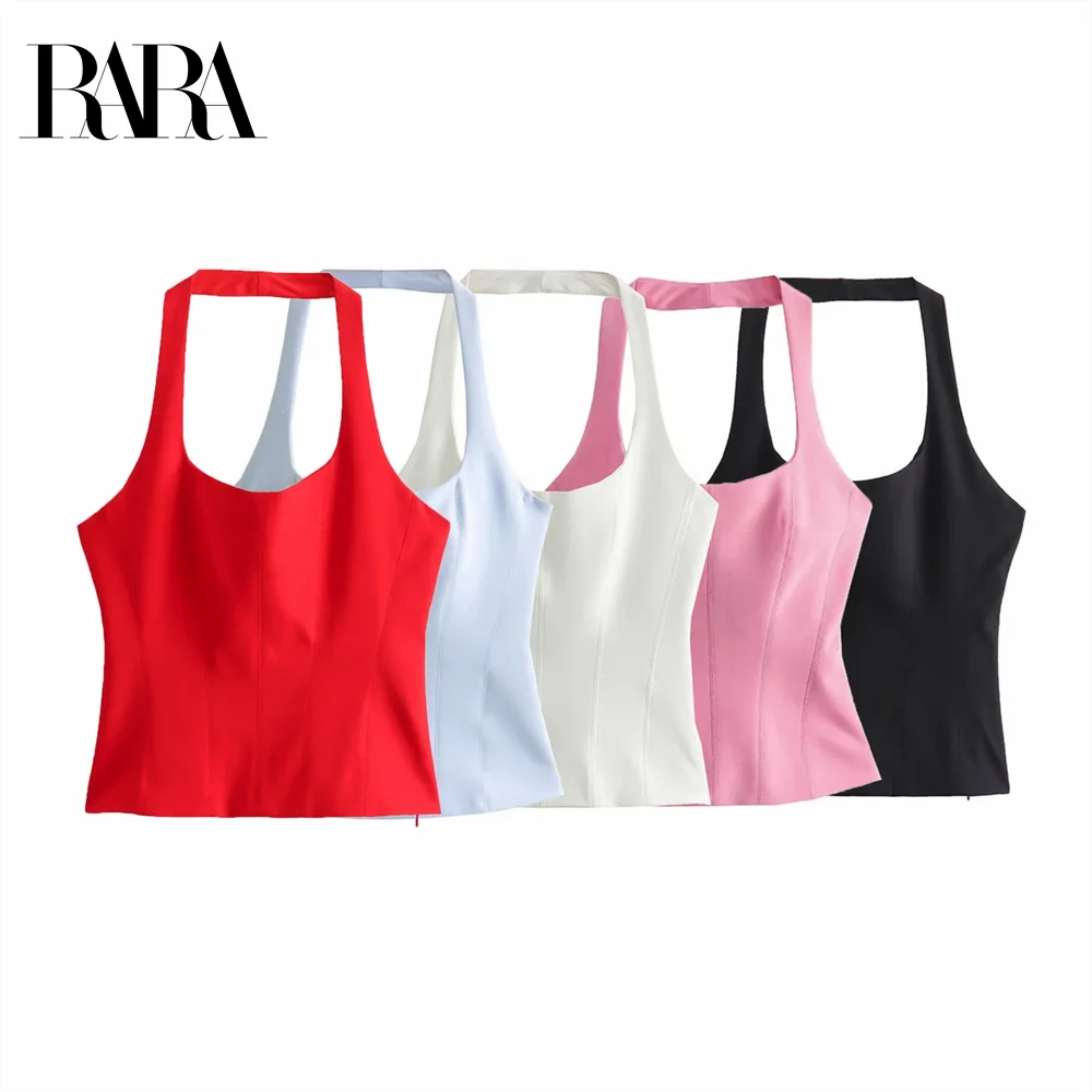 

2025 RARA Women's Stylish Halter - style Tops in Red Light Blue White Pink and Black for a Trendy and Chic Look