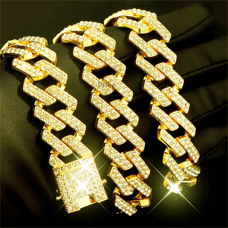 Pffee 14mm 20 23cm 18K Gold Silver Plated Cuban Chain Hip Hop Luxury Bracelet For Women Men Punk Rapper Jewelry Gift