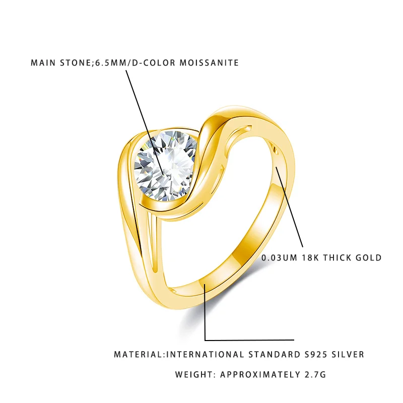 

Romantic Heart Design Moissanite Ring 6.5mm D Color S925 Silver 18K Gold Plated for Her