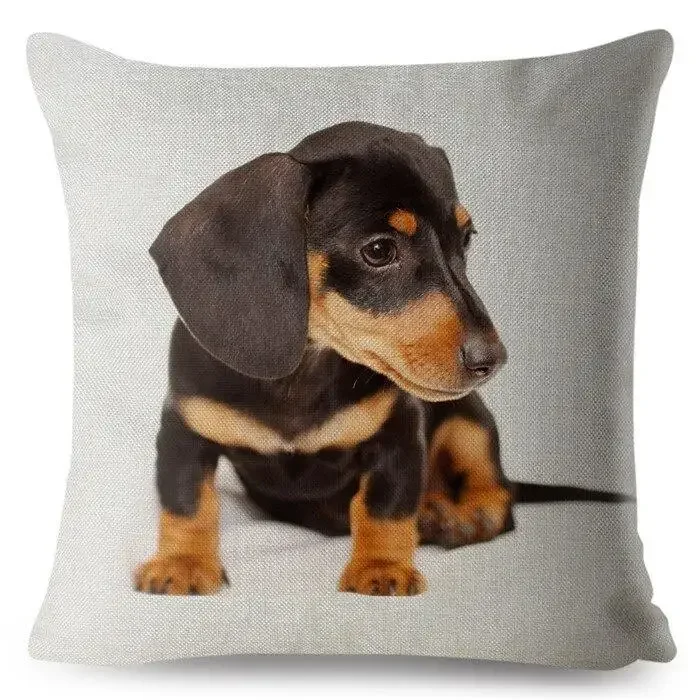 Mini Dachshund Printed Cushion Cover Square Pillow Case Beige Polyester Hugging Home Decor